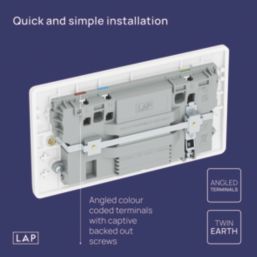 LAP  13A 2-Gang SP Switched Socket + 3.25A 22W 2-Outlet Type C USB Charger White with Colour-Matched Inserts