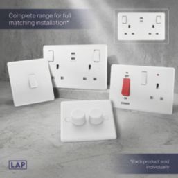 LAP  13A 2-Gang SP Switched Socket + 3.25A 22W 2-Outlet Type C USB Charger White with Colour-Matched Inserts