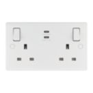LAP  13A 2-Gang SP Switched Socket + 3.25A 22W 2-Outlet Type C USB Charger White with Colour-Matched Inserts