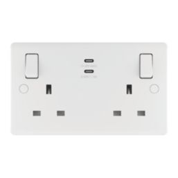 LAP  13A 2-Gang SP Switched Socket + 3.25A 22W 2-Outlet Type C USB Charger White with Colour-Matched Inserts
