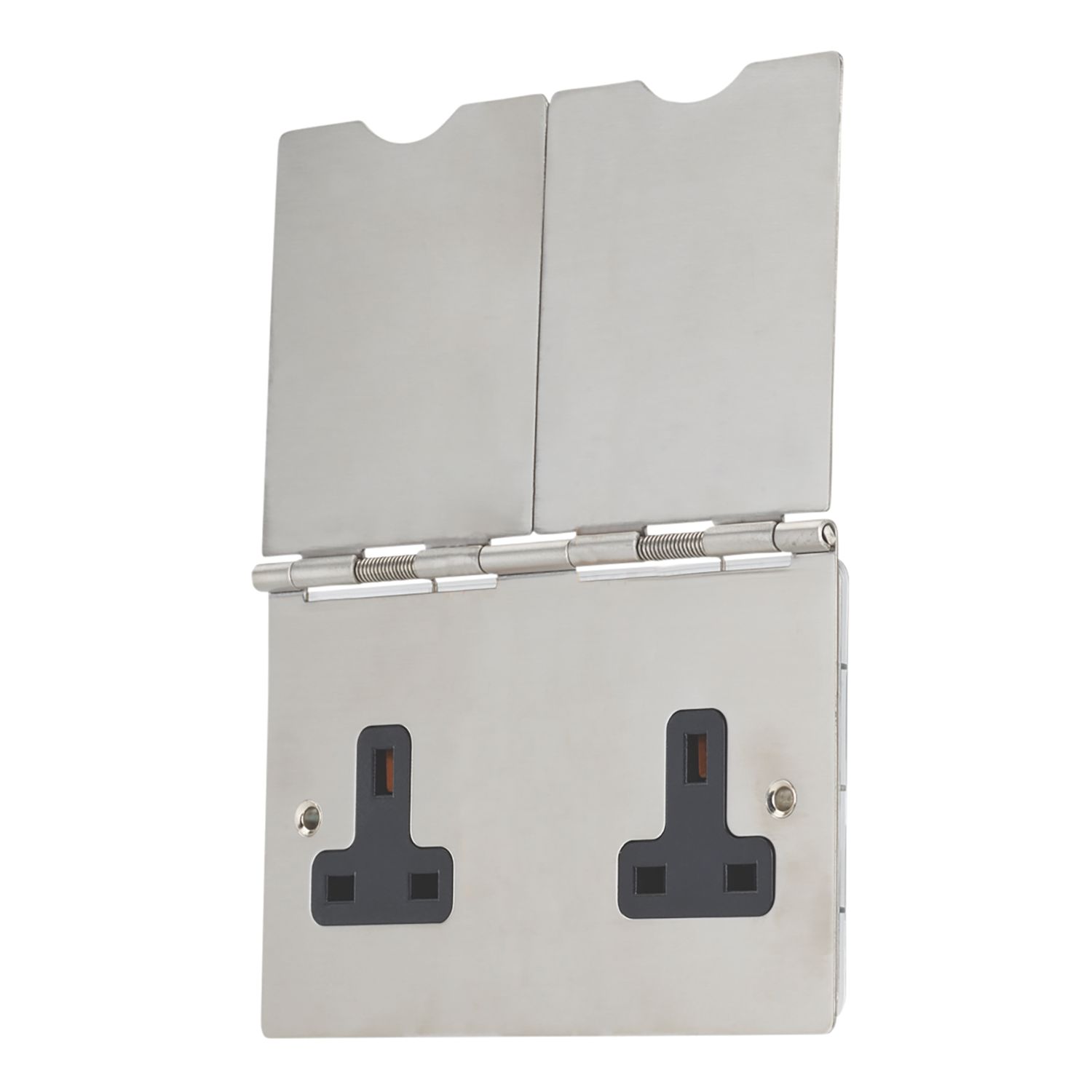 Contactum 3377BSB 13A 2-Gang Unswitched Floor Socket Brushed Steel with Black Inserts (786RP)