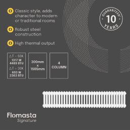 Flomasta 300mm x 1505mm 4489BTU White Horizontal 4 Column Radiator