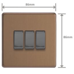 Varilight  10A 3-Gang 2-Way Light Switch  Brushed Bronze