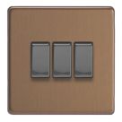 Varilight  10A 3-Gang 2-Way Light Switch  Brushed Bronze