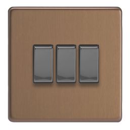 Varilight  10A 3-Gang 2-Way Light Switch  Brushed Bronze