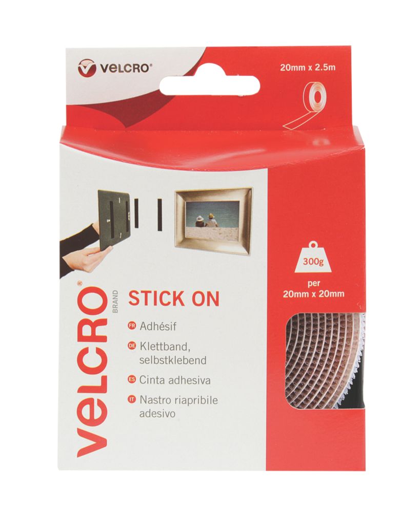 Velcro Brand White Stick-On Tape 2.5m x 20mm - Screwfix