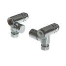 15mm x 1/2" Chrome Angled Modern Manual Radiator Valve & Lockshield  2 Pack