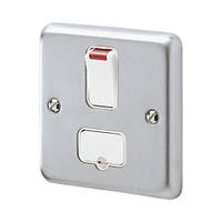 MK Albany Plus 13A Switched Fused Spur & Flex Outlet with Neon Brushed Chrome with White Inserts