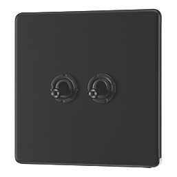 LAP  20A 16AX 2-Gang 2-Way Switch  Matt Black with Colour-Matched Inserts