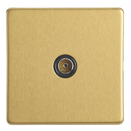 Contactum Lyric 1-Gang Isolated Female Coaxial TV Socket Brushed Brass with Black Inserts