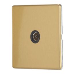 Contactum Lyric 1-Gang Isolated Female Coaxial TV Socket Brushed Brass with Black Inserts