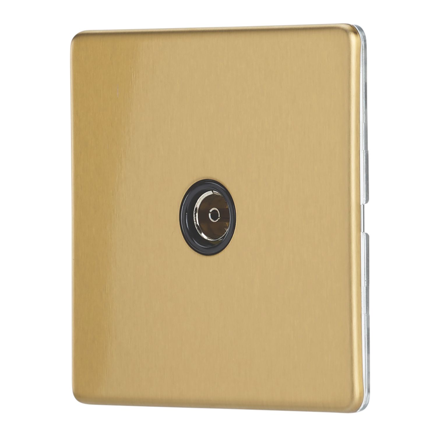 Contactum Lyric 1-Gang Isolated Female Coaxial TV Socket Brushed Brass with Black Inserts (788RP)