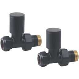 Towelrads  15mm x 1/2" Black Straight Designer Manual Radiator Valve & Lockshield  2 Pack