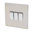 Varilight  10AX 3-Gang 2-Way Light Switch  Satin Chrome