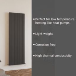 Azur Horizon 1800mm x 565mm 4214BTU Black Vertical Aluminium Radiator