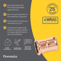Flomasta  Copper Press-Fit Equal M-Profile Straight Couplers 28mm 2 Pack