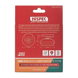 Hispec HSSA/HCO/FF10  Mains Interlinked Fast Fix Interlinked Multi Sensor Heat & Carbon Monoxide Alarm