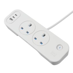 Masterplug 13A 2-Gang Switched Surge-Protected Extension Lead + 3.25A 3-Outlet Type A & C USB Charger Matt White 2m