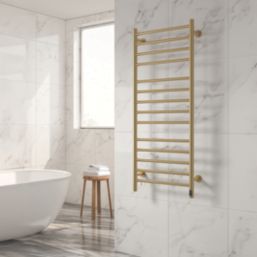 Reina 1200mm x 500mm 495BTU Brass Flat Electric Towel Radiator