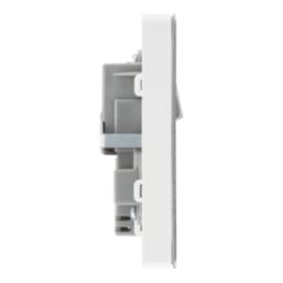 LAP  13A 2-Gang SP Switched Socket + 2.4A 12W 2-Outlet Type A & C USB Charger Brushed Steel with White Inserts