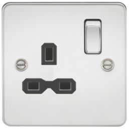 Knightsbridge  13A 1-Gang DP Switched Single Socket Polished Chrome  with Black Inserts