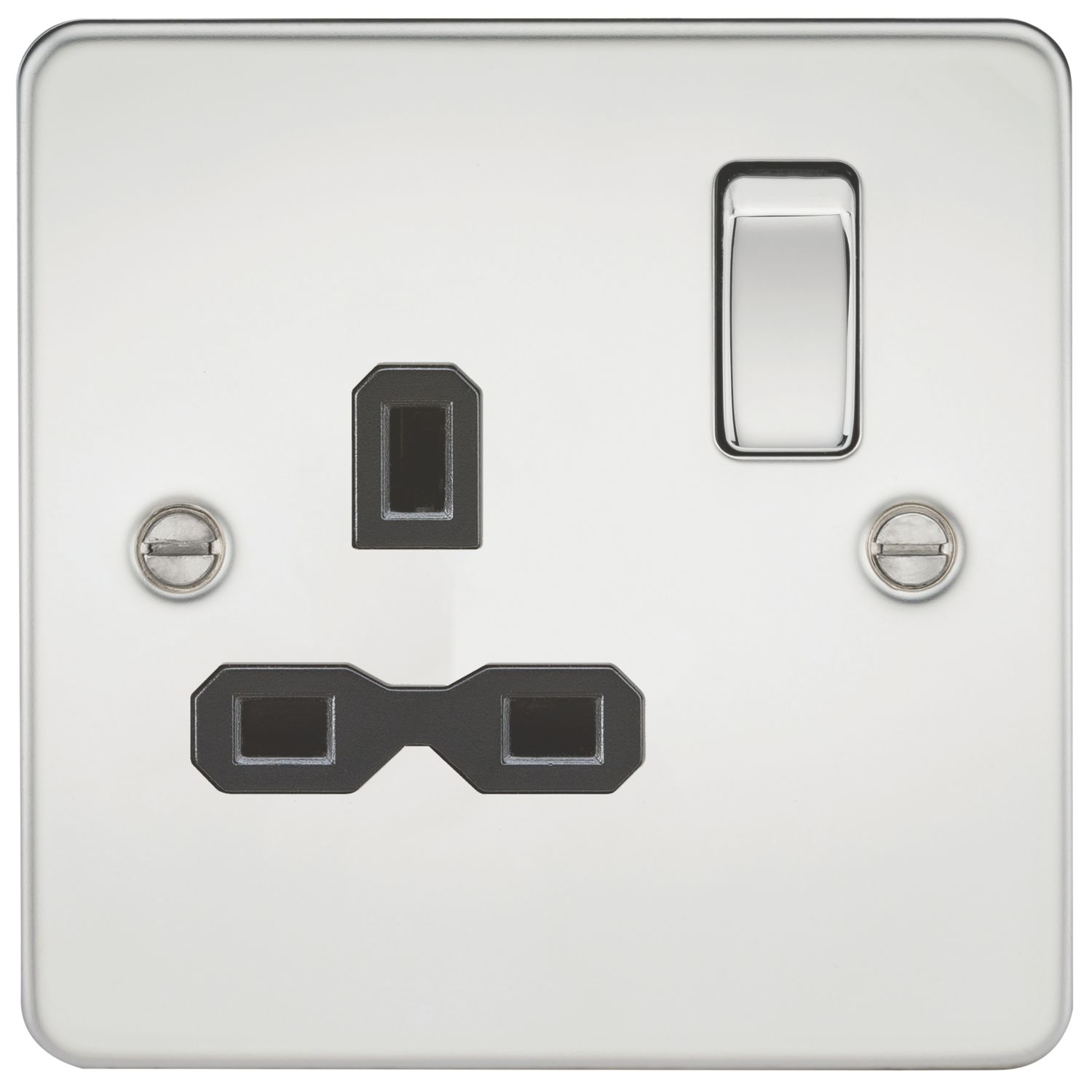 Knightsbridge 13A 1-Gang DP Switched Single Socket Polished Chrome with Black Inserts (789TX)