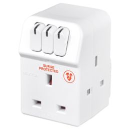 Masterplug 13A Fused 3-Way Surge-Protected Plug Adaptor White