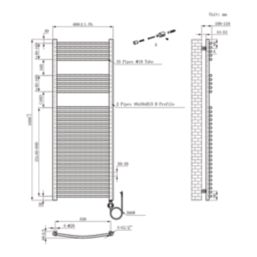 Flomasta 1600mm x 600mm 1706BTU Chrome Curved Electric Towel Radiator