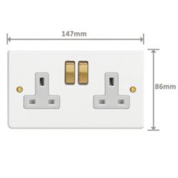 Varilight  13A 2-Gang 2-Pole Switched Socket Chalk White  with White Inserts