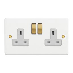 Varilight  13A 2-Gang 2-Pole Switched Socket Chalk White  with White Inserts