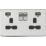Knightsbridge  13A 2-Gang SP Switched Socket + 2.4A 12W 2-Outlet Type A USB Charger Brushed Chrome with Black Inserts