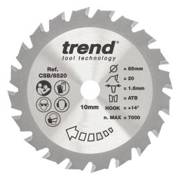 Trend CSB/8520 Wood Thin Kerf Circular Saw Blade for Cordless Saws 85mm x 10mm 20T