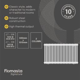 Flomasta 600mm x 1010mm 3536BTU White Horizontal 2 Column Radiator