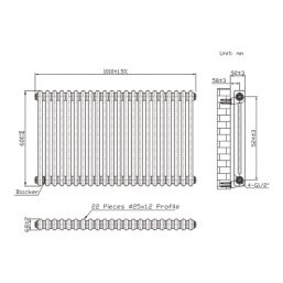 Flomasta 600mm x 1010mm 3536BTU White Horizontal 2 Column Radiator