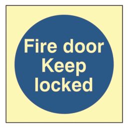 Photoluminescent "Fire Door Keep Locked" Sign 100mm x 100mm