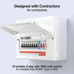 British General  12-Module 9-Way Part-Populated High Integrity Main Switch Consumer Unit with SPD