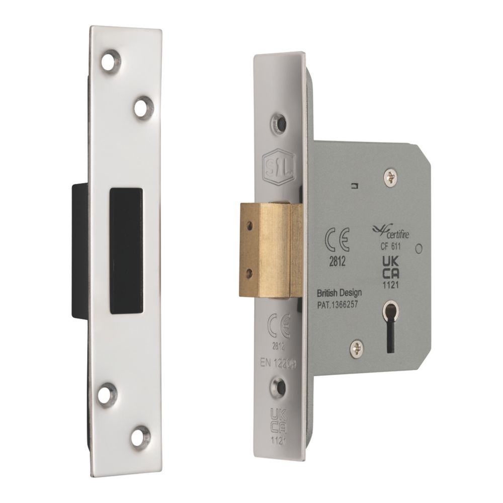 Smith & Locke Fire Rated 5 Lever Chrome Deadlock 65mm Case 44mm