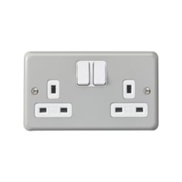 MK Contoura 13A 2-Gang DP Switched Plug Socket Grey  with Colour-Matched Inserts