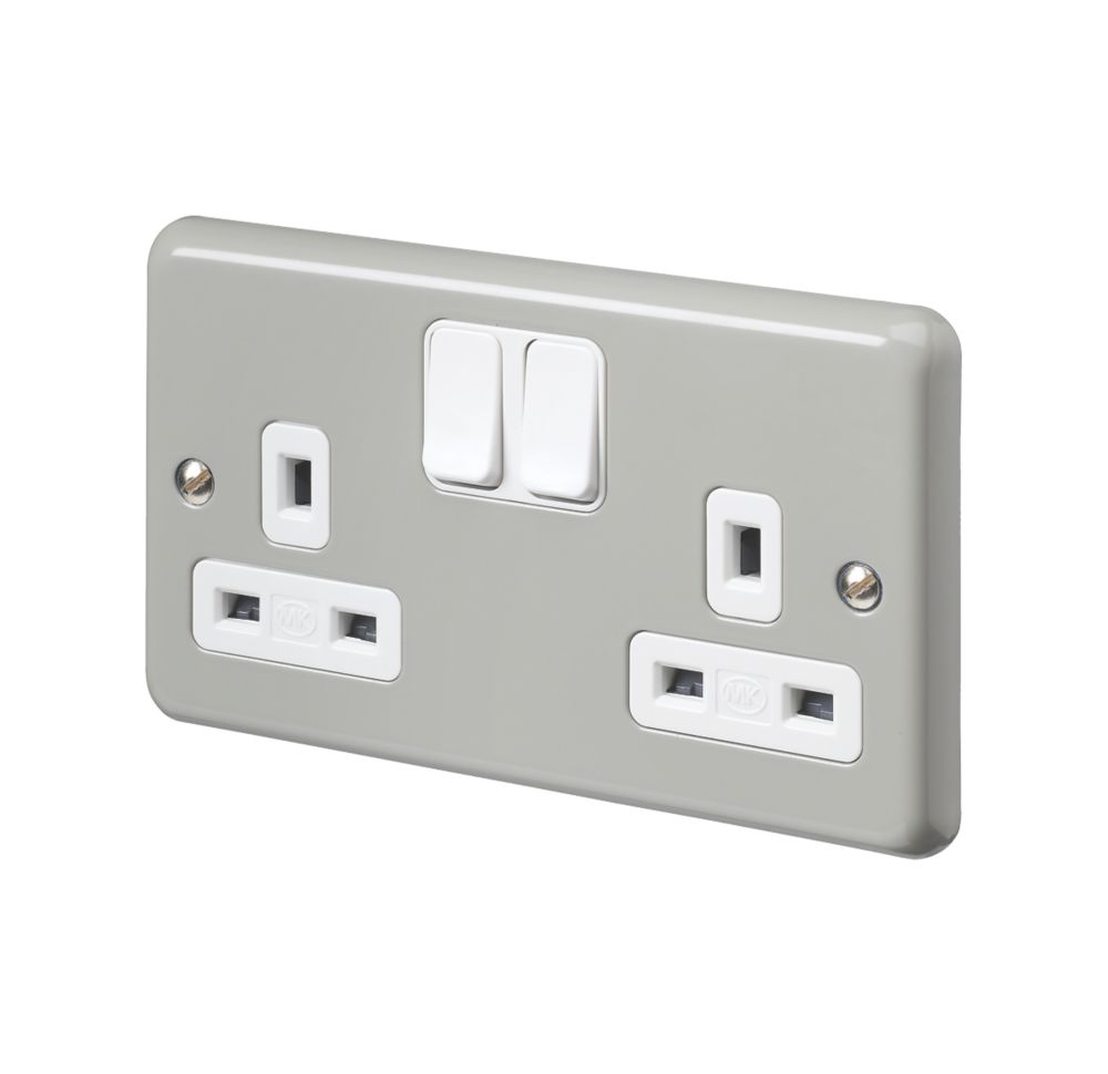 MK Contoura 13A 2-Gang DP Switched Plug Socket Grey with Colour-Matched ...