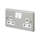 MK Contoura 13A 2-Gang DP Switched Plug Socket Grey  with Colour-Matched Inserts