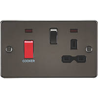 Knightsbridge FPR8333NGM 45 & 13A 2-Gang DP Cooker Switch & 13A DP Switched Socket Gunmetal with LED with Black Inserts