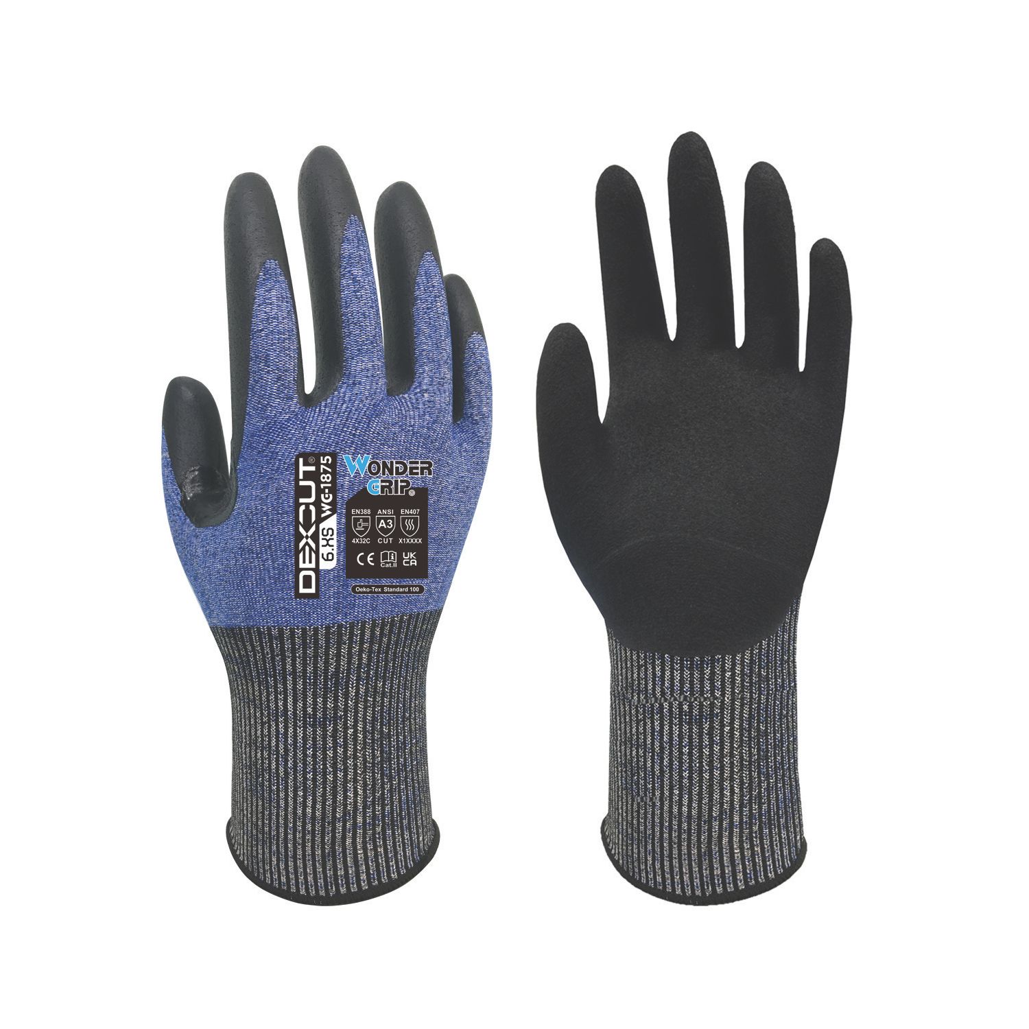 Wonder Grip WG-1875 Dexcut Cut-Resistant Gloves Blue X Small (791VJ)
