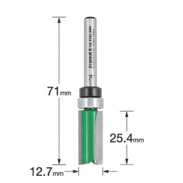 Trend C121X1/4TC 1/4" Shank Double-Flute Straight Bearing-Guided Template Profiler 12.7mm x 25.4mm