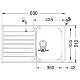 Franke Ascona 1 Bowl Stainless Steel Inset Sink  860mm x 510mm