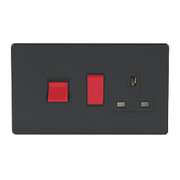 Varilight  45AX 2-Gang DP Cooker Switch & 13A DP Switched Socket Jet Black  with Black Inserts