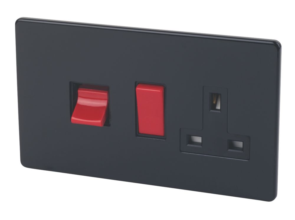 Varilight  45AX 2-Gang DP Cooker Switch & 13A DP Switched Socket Jet Black  with Black Inserts