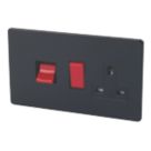 Varilight  45AX 2-Gang DP Cooker Switch & 13A DP Switched Socket Jet Black  with Black Inserts