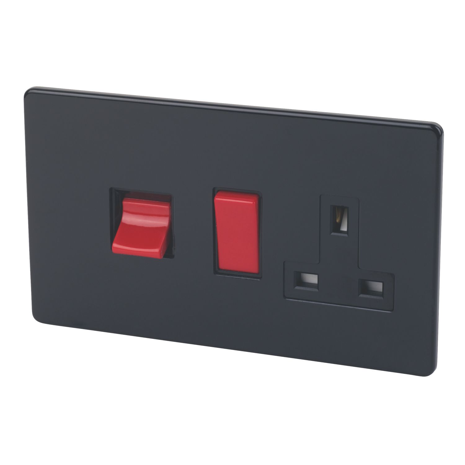 Varilight 45AX 2-Gang DP Cooker Switch & 13A DP Switched Socket Jet Black with Black Inserts (79256)