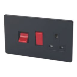 Varilight  45AX 2-Gang DP Cooker Switch & 13A DP Switched Socket Jet Black  with Black Inserts