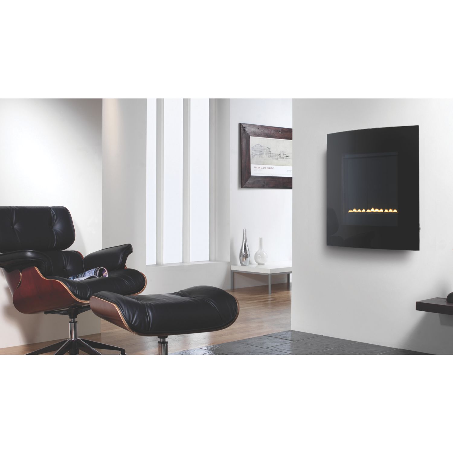 Focal Point Ebony Black Rotary Control Wall-Mounted Gas Flueless Fire 520mm x 620mm (7925G)